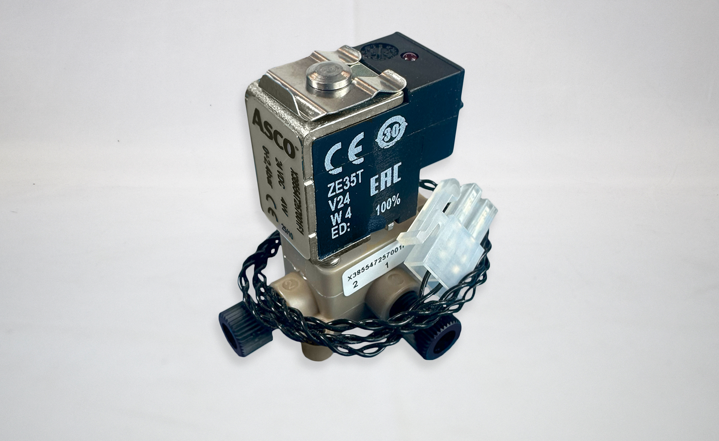 3-WAY VALVE ASSEMBLY, PEEK, 24VDC, 2 PIN, 14 INCH